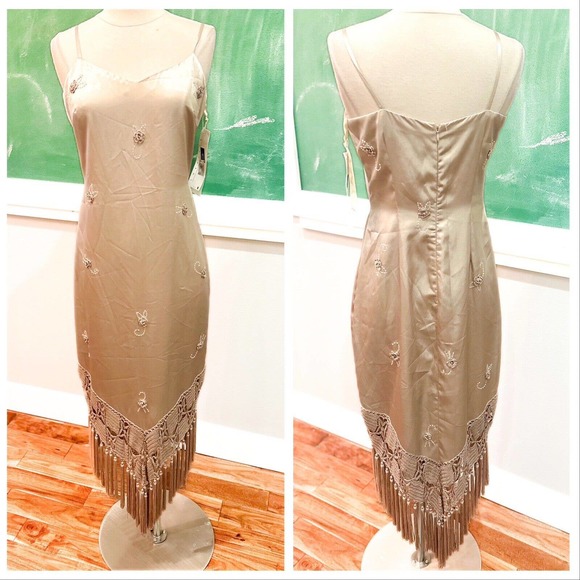 Vintage Sue Wong Nocturne Dress sz 8 NWT STUNNING Champagne crochet - Picture 1 of 10